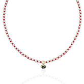 14k Solid Gold Evil Eye Pearl Necklace