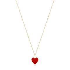 A Symbol of Love - 14k Solid Gold Red Enamel Tiny Heart Necklace