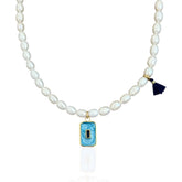 Blue Square Pearl Necklace