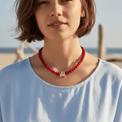 Bubble Initial Red Beaded Necklace
