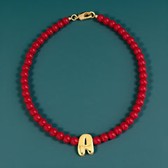 Bubble Initial Red Beaded Necklace
