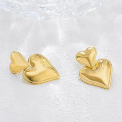 Double Heart Earrings Gold
