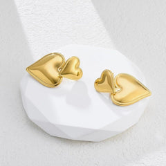 Double Heart Earrings Gold
