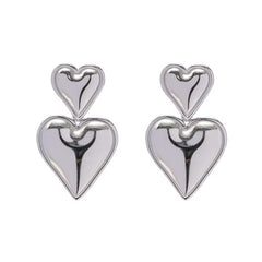Double Heart Earrings Silver