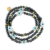 I Radiate Divine Protection and Elegance — Hematite Evil Eye & Hamsa Convertible Stretch Necklace-Bracelet