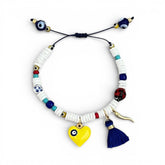 I Radiate Joy, Luck, and Protection – Yellow Heart & Evil Eye Bracelet