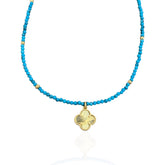 Luck and Prosperity - Four Leaf Clover Turquoise Beaded Necklace