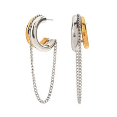 Modern Edge Earrings – Two Tone Chain Hoops