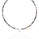 Mother of Pearl Initial Colorful Crystal Necklace