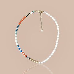Nude Colorful Beaded Freshwater Pearl Choker
