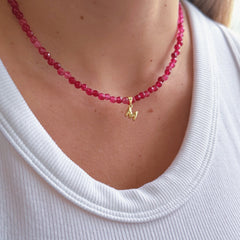 Ruby Beaded Initial Necklace
