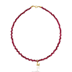 Ruby Beaded Initial Necklace