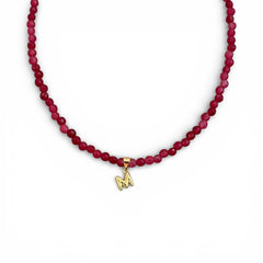 Ruby Beaded Initial Necklace