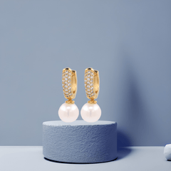 Small Cz Pearl Hoop Earrings