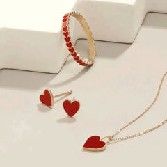 Symbol of Love & Passion - 14K Gold Red Tiny Heart Stud Earrings