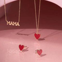 Symbol of Love & Passion - 14K Gold Red Tiny Heart Stud Earrings