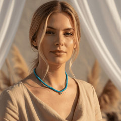 Turquoise Beaded Necklace with Emerald CZ