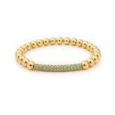 Turquoise CZ Bar Gold Beaded Bracelet