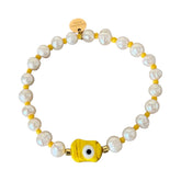 Yellow Murano Glass Evil Eye Freshwater Pearl Bracelet
