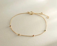 14k Solid Gold White Topaz & Sapphire Gemstone Bracelet