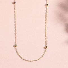 14k Solid Gold White Topaz & Sapphire Necklace