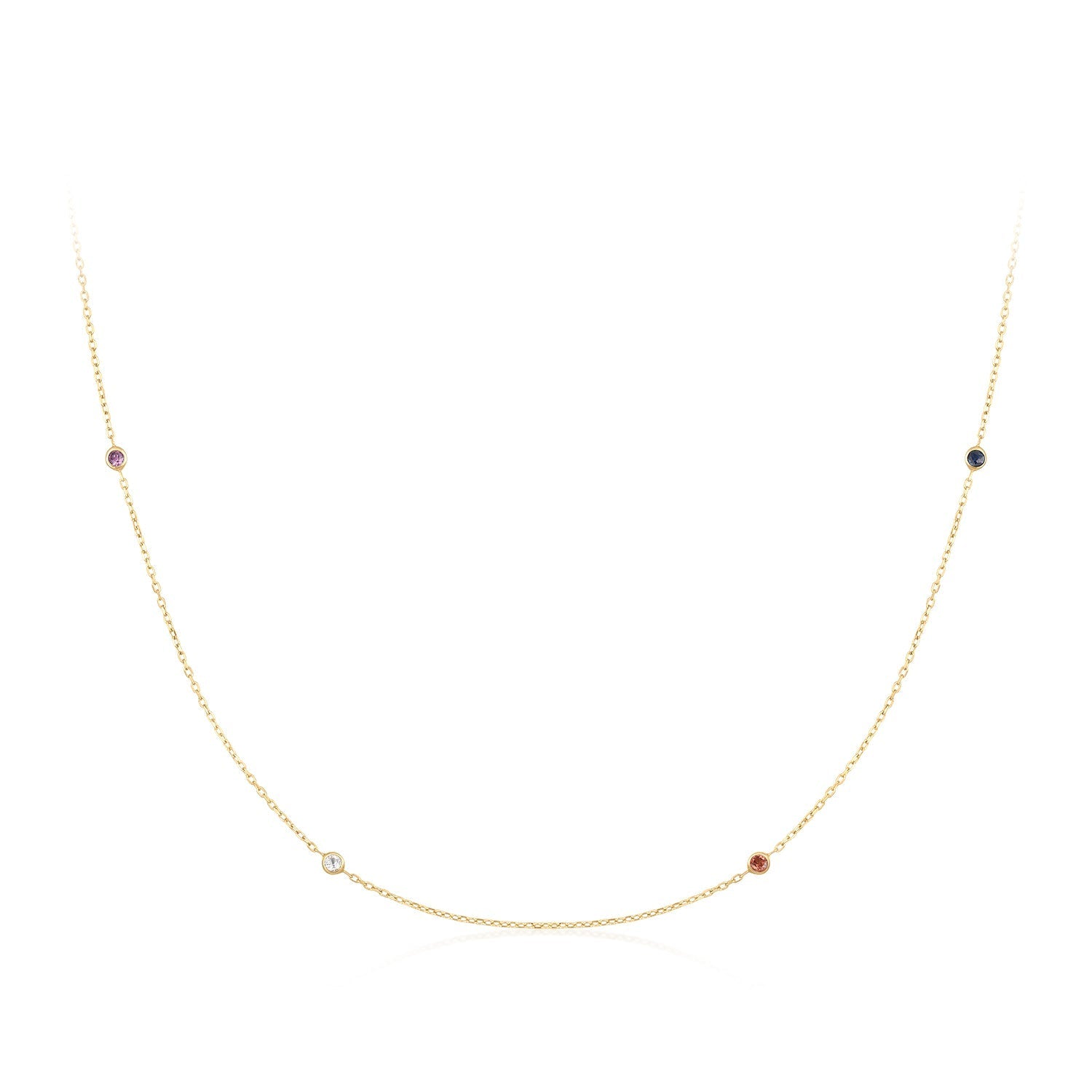 14k Solid Gold White Topaz & Sapphire Necklace