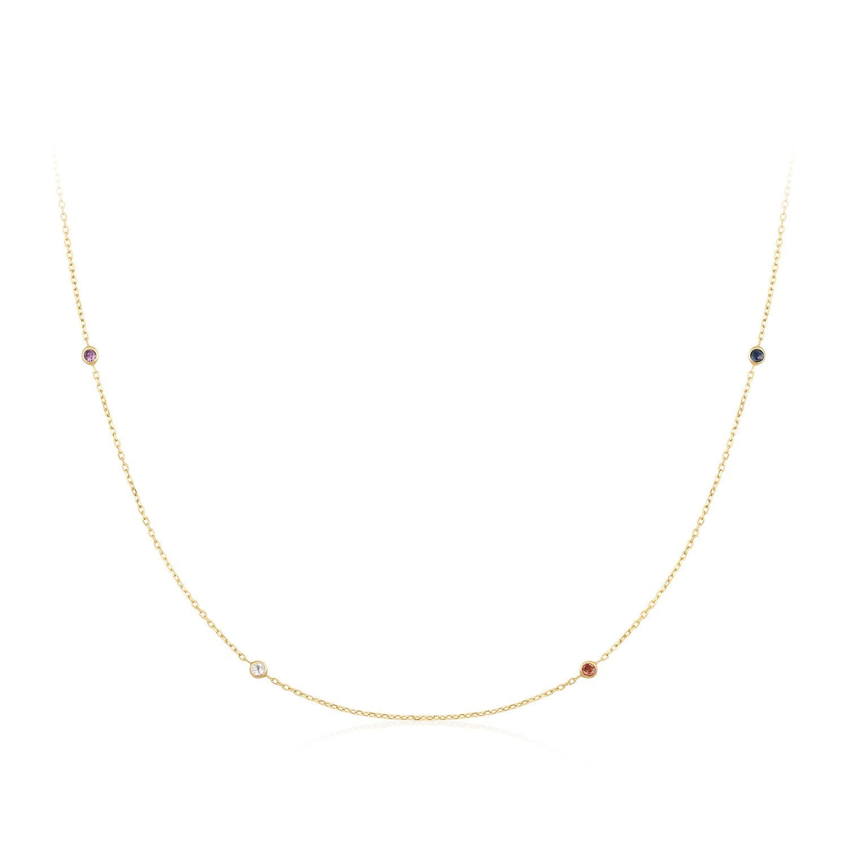 14k Solid Gold White Topaz & Sapphire Necklace