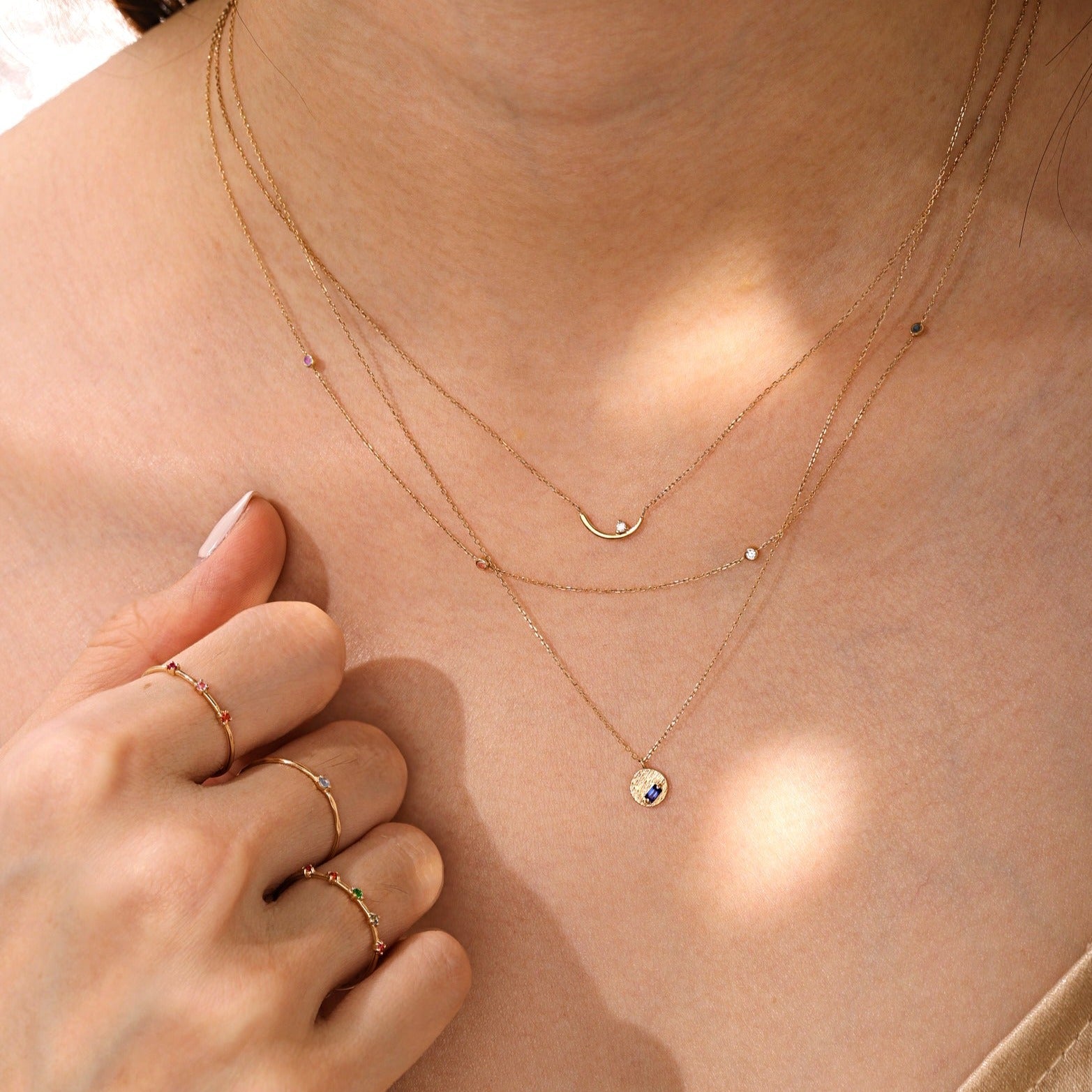 14k Solid Gold White Topaz & Sapphire Necklace