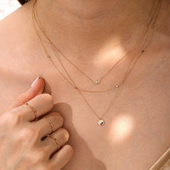 14k Solid Gold White Topaz & Sapphire Necklace