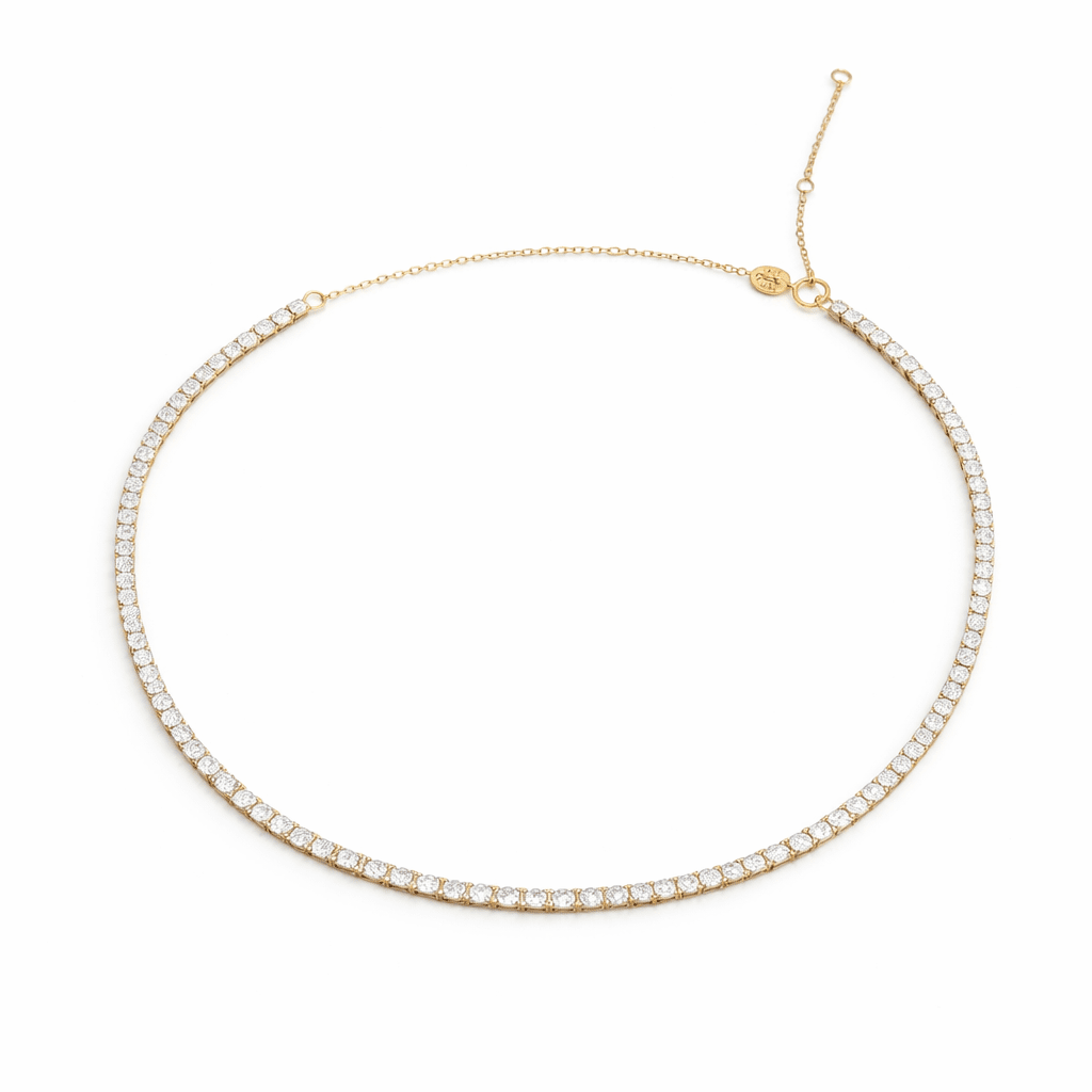 3mm CZ Gold Tennis Necklace