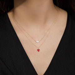 A Symbol of Love - 14k Solid Gold Red Enamel Tiny Heart Necklace