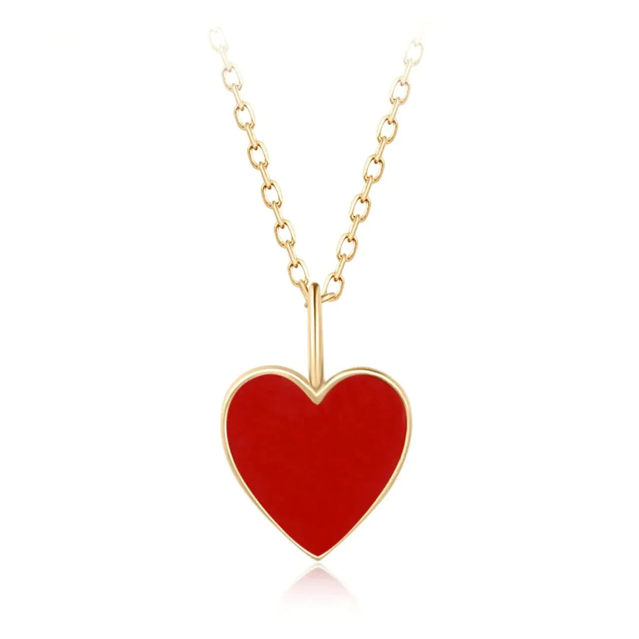 A Symbol of Love - 14k Solid Gold Red Enamel Tiny Heart Necklace