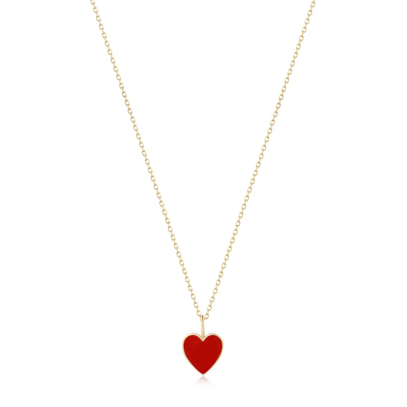 A Symbol of Love - 14k Solid Gold Red Enamel Tiny Heart Necklace