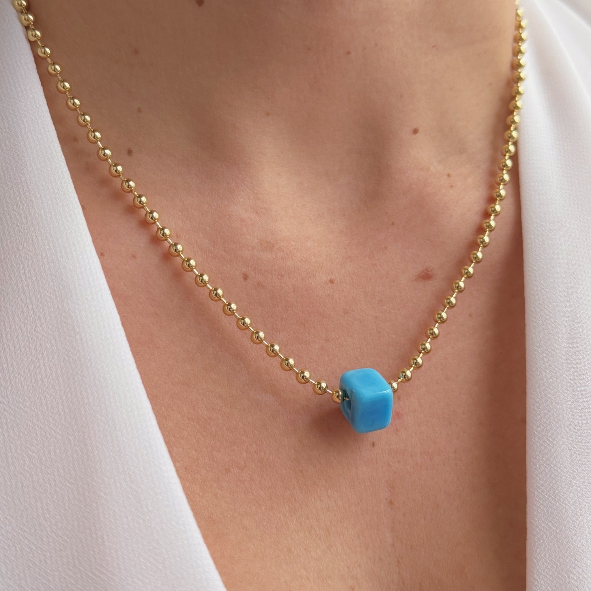 Balance and Luck Turquoise Cube Necklace
