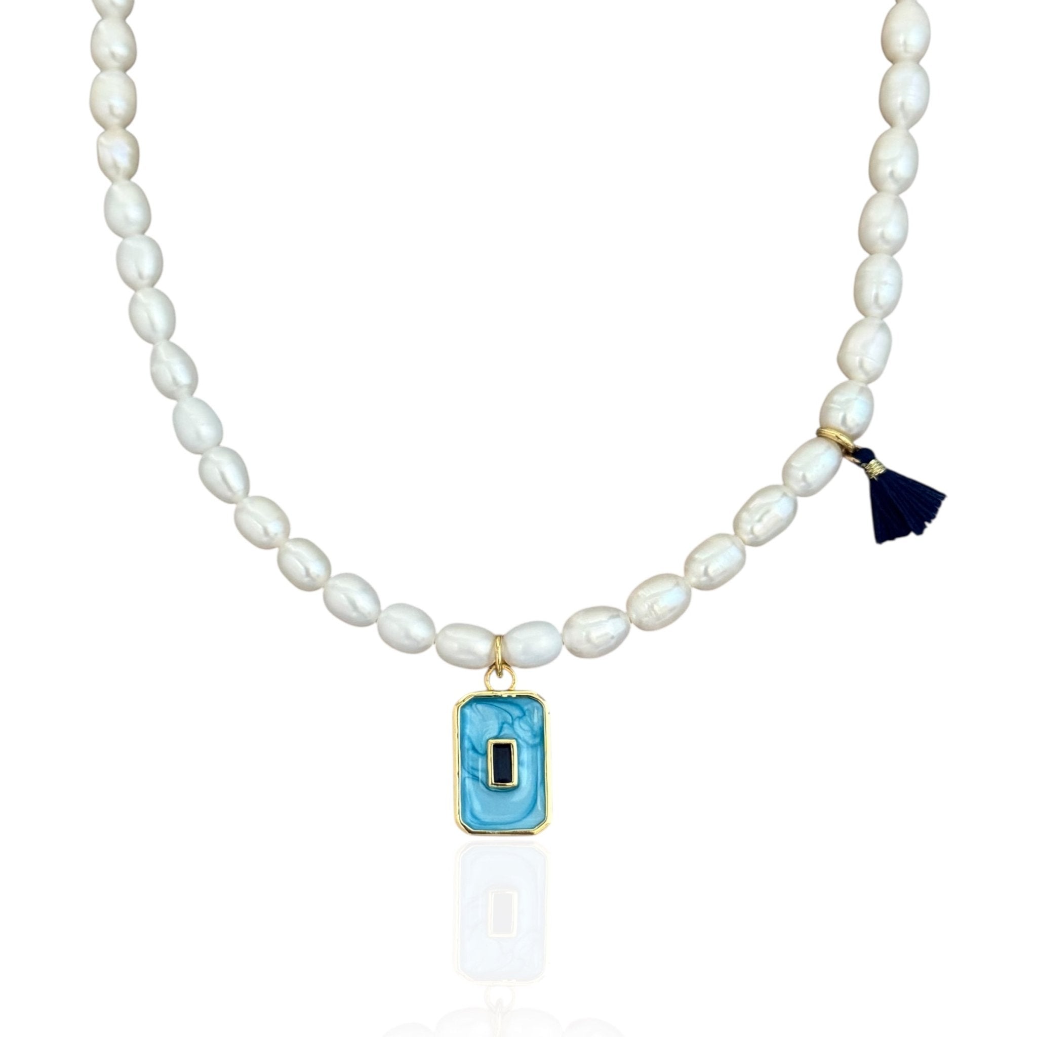 Blue Square Pearl Necklace