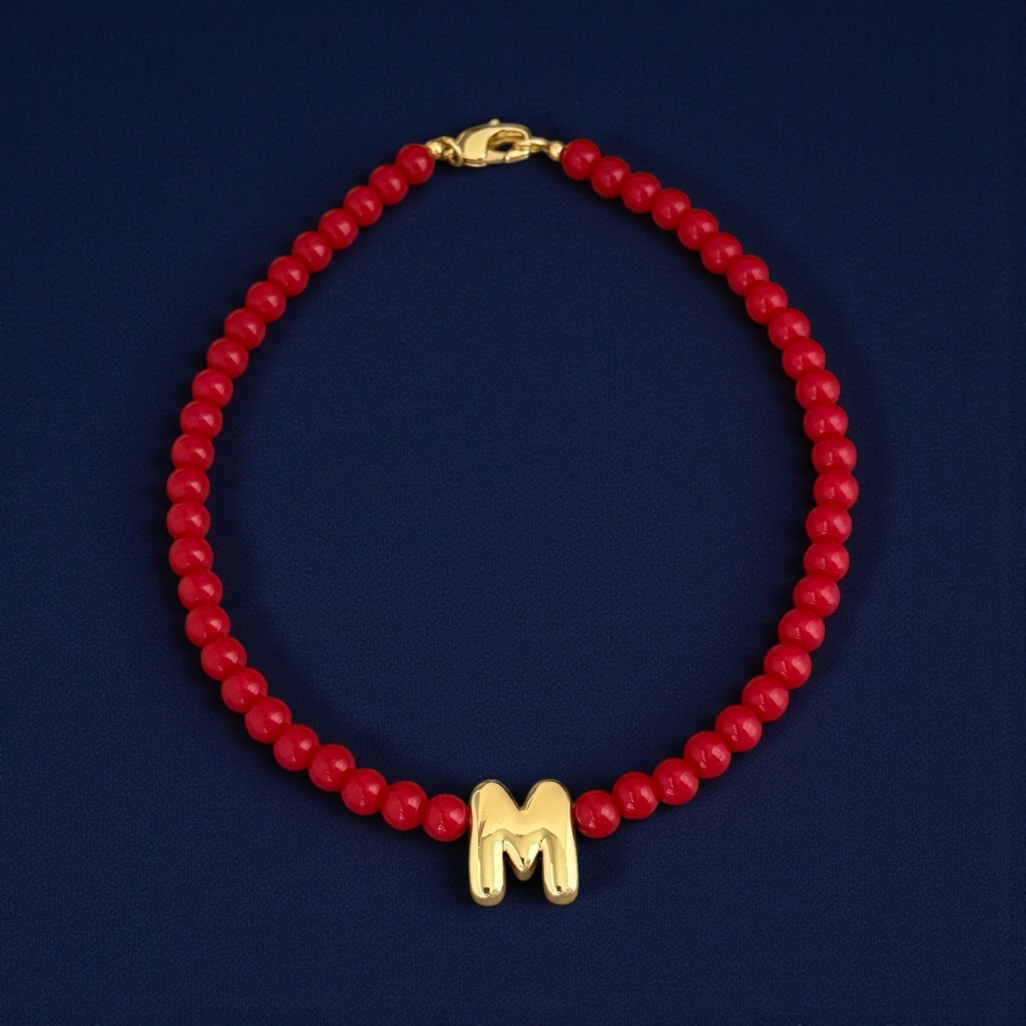 Bubble Initial Red Beaded Necklace