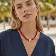 Bubble Initial Red Beaded Necklace