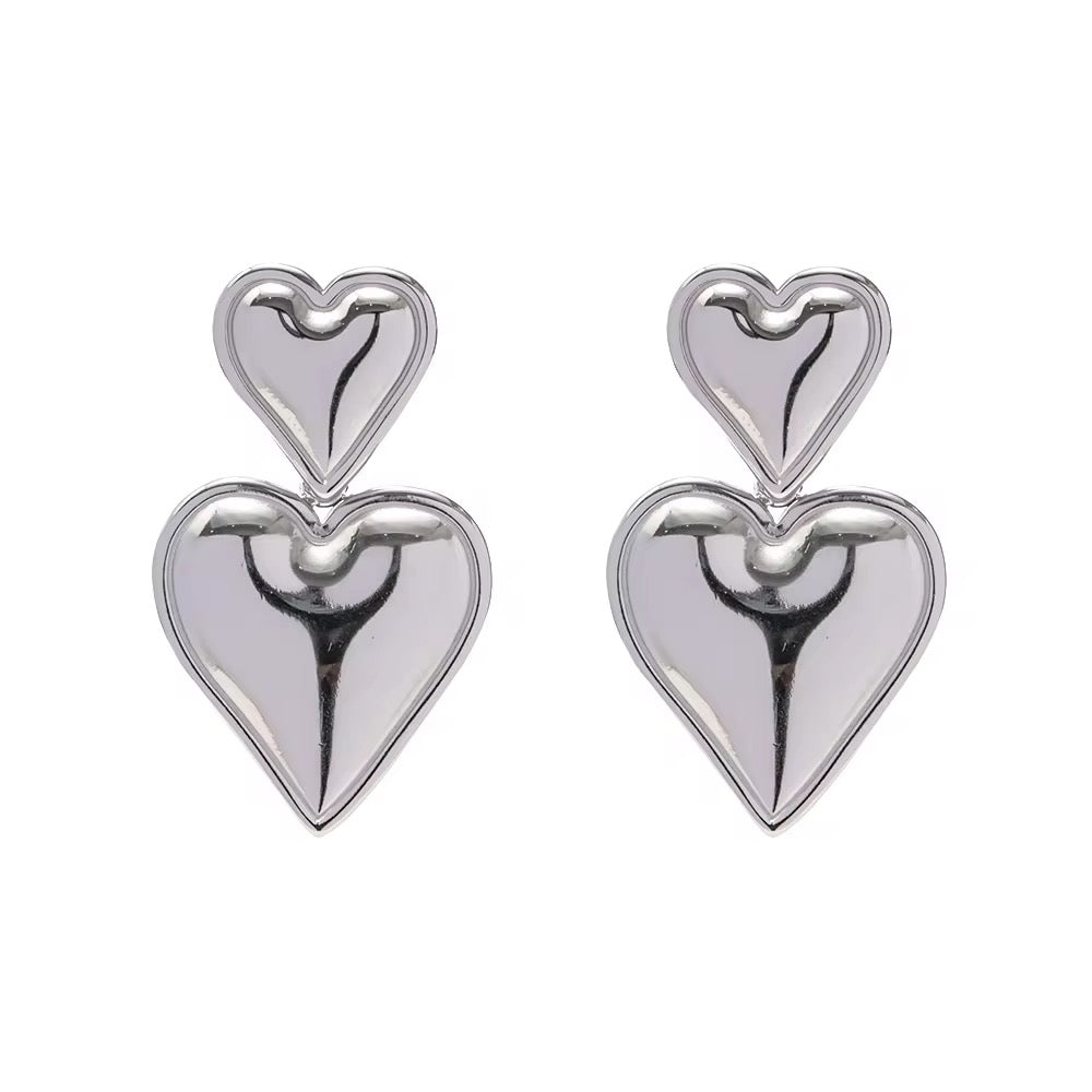 Double Heart Earrings Silver