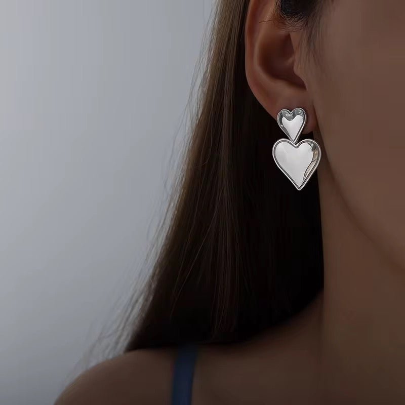 Double Heart Earrings Silver
