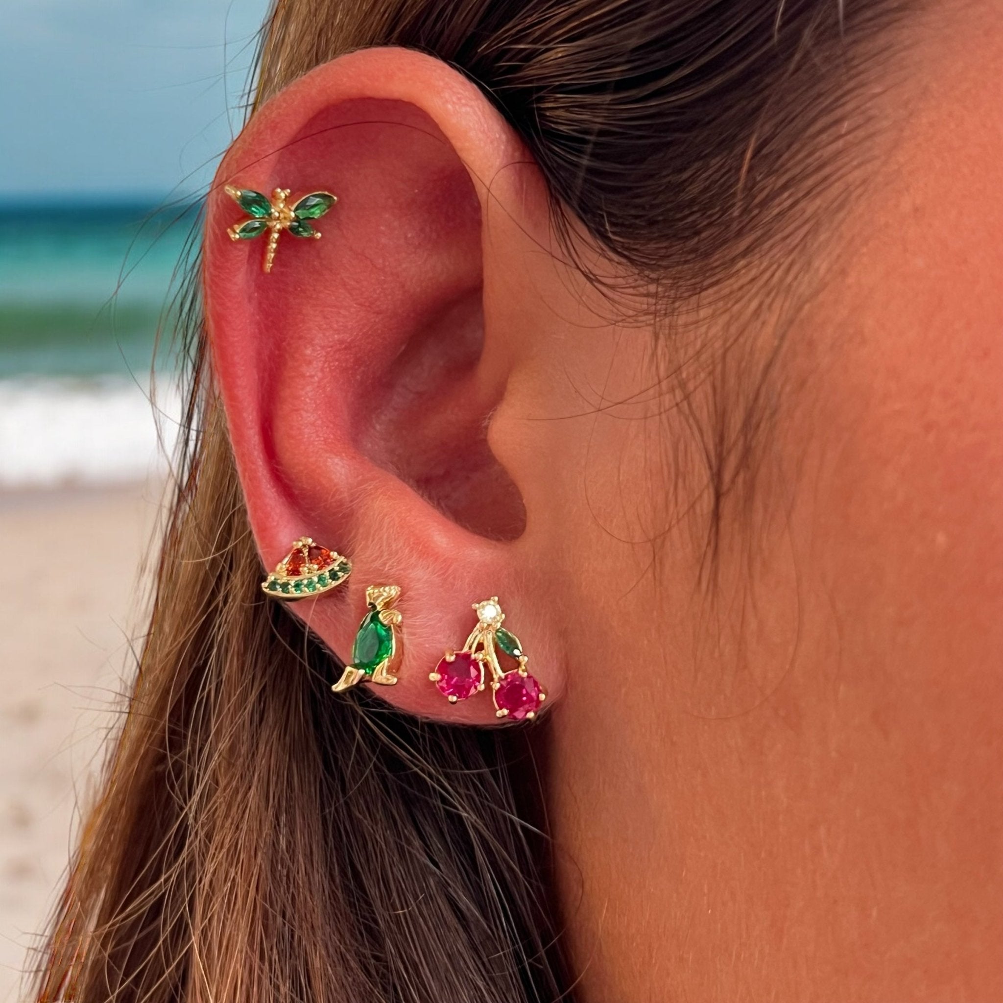 Emerald Dinosaur Stud Earrings