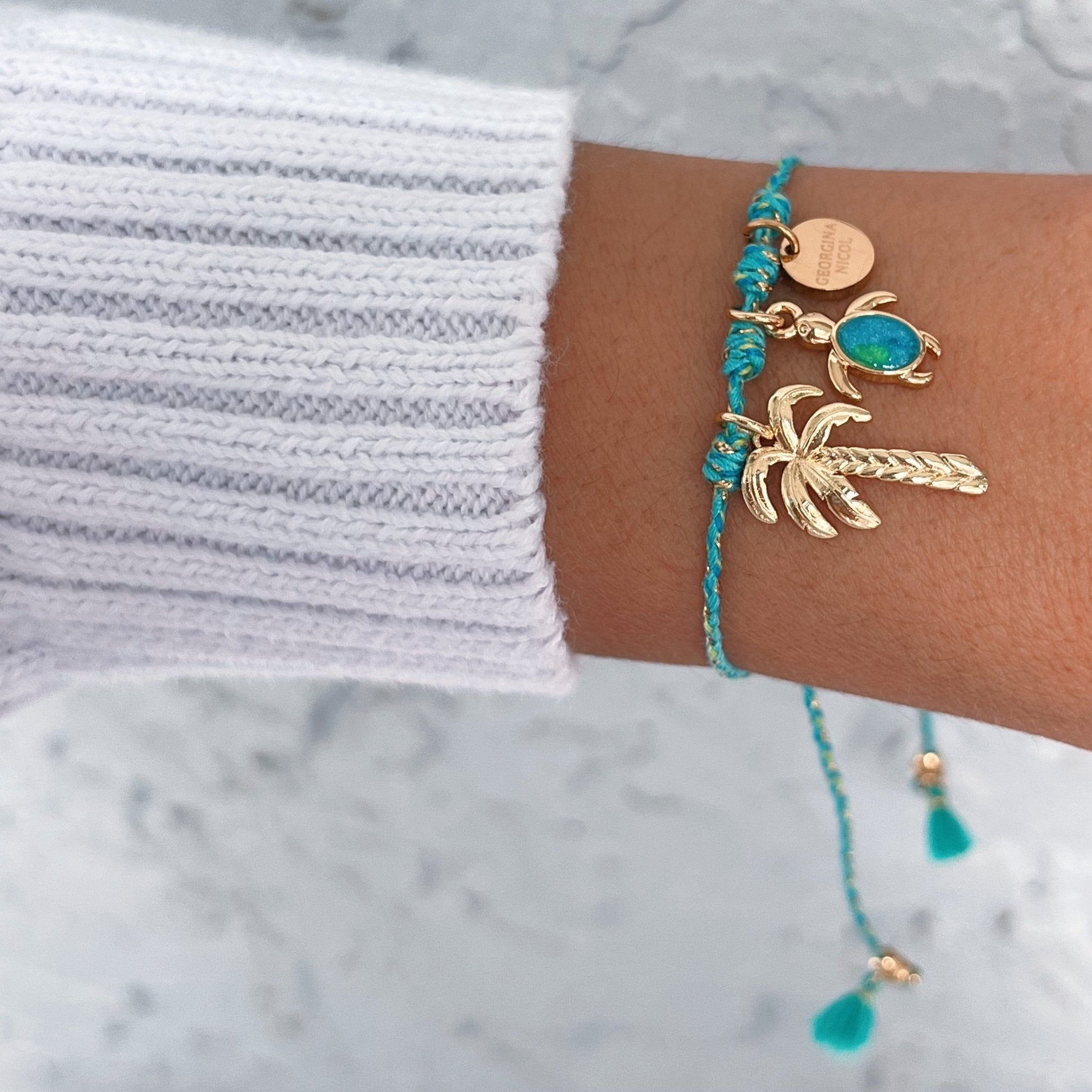 I Carry the Ocean Within — Palm Tree & Turtle Bracelet