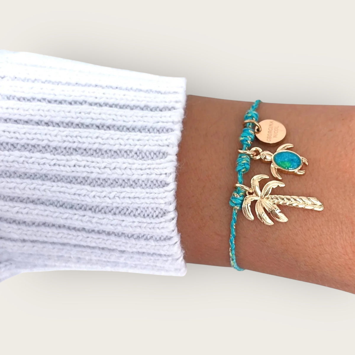 I Carry the Ocean Within — Palm Tree & Turtle Bracelet