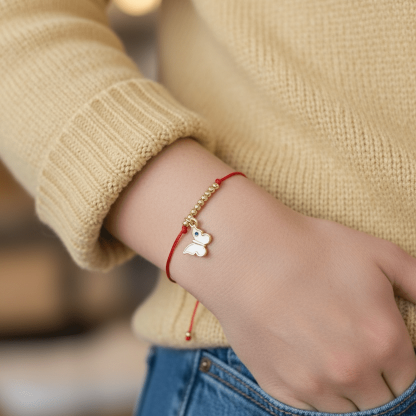 I Welcome Transformation and Joy — Red String Butterfly Bracelet