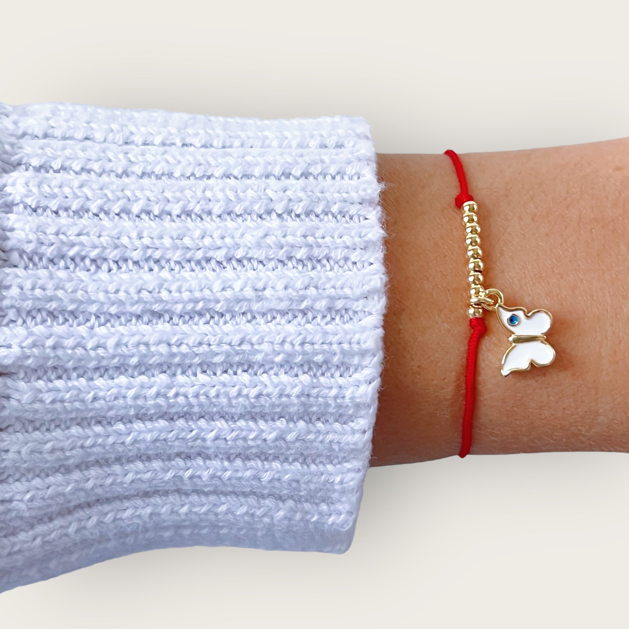 I Welcome Transformation and Joy — Red String Butterfly Bracelet