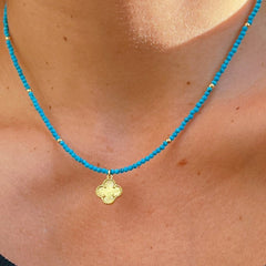 Luck and Prosperity -  Four Leaf Clover Turquoise Beaded Necklace