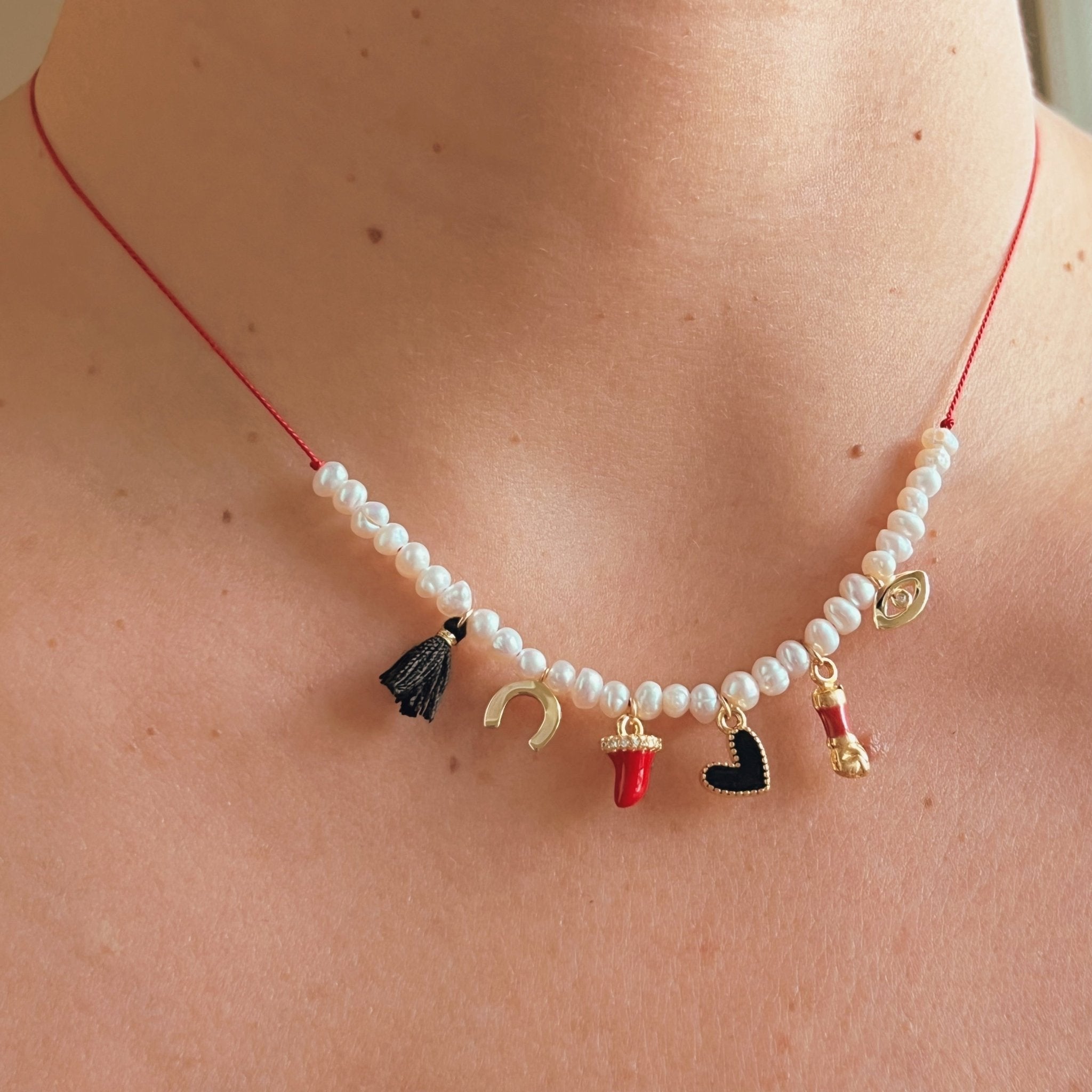 Luck Is Always on My Side — Protective Pearl & Charm Necklace