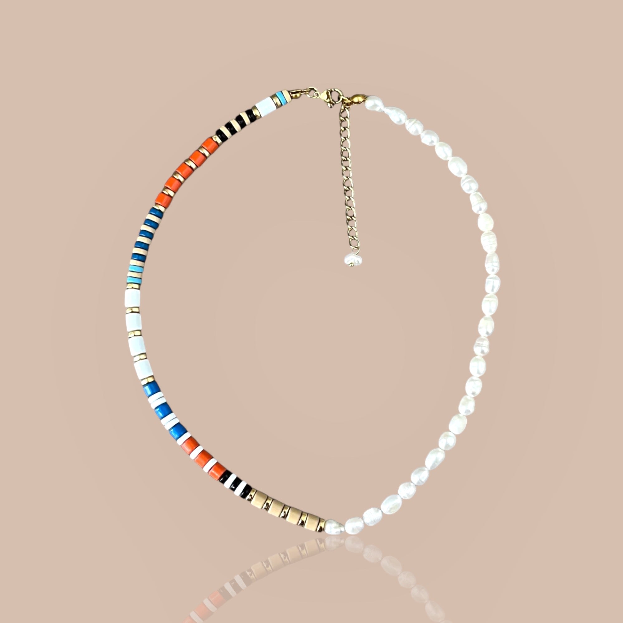 Nude Colorful Beaded Freshwater Pearl Choker