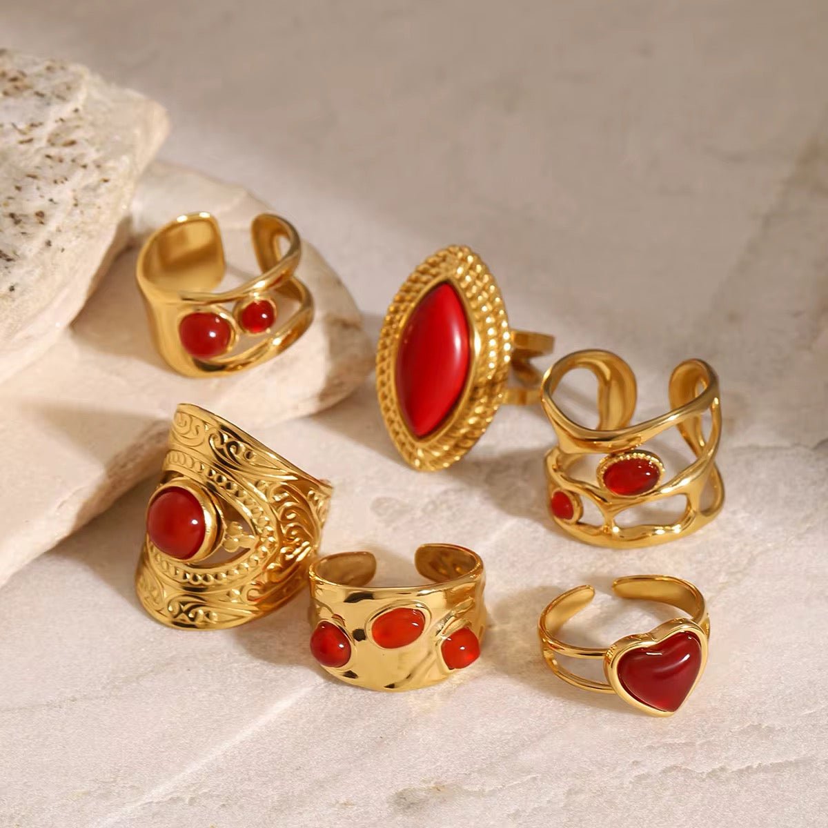 Passion & Power – Vintage Red Gemstone Adjustable Ring