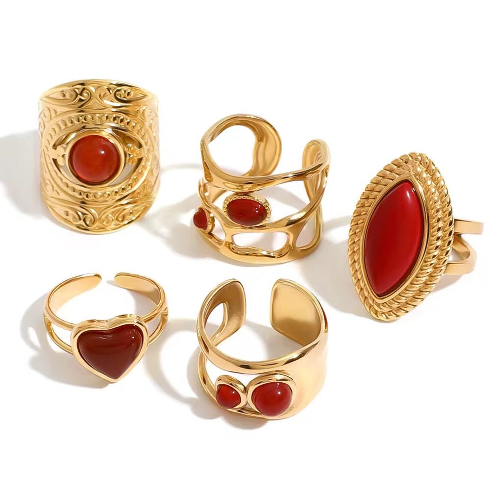 Passion & Power – Vintage Red Gemstone Adjustable Ring