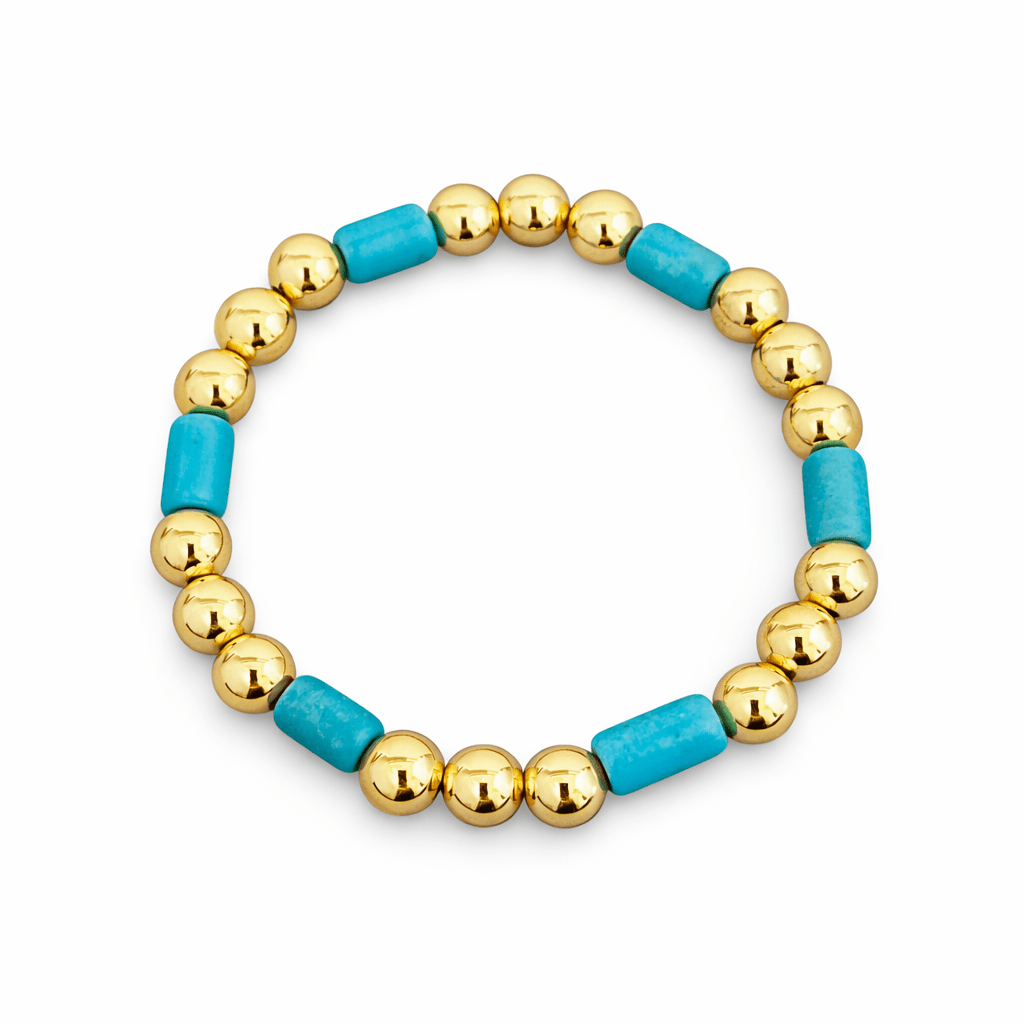 Turquoise Bead Gold Ball Bracelet